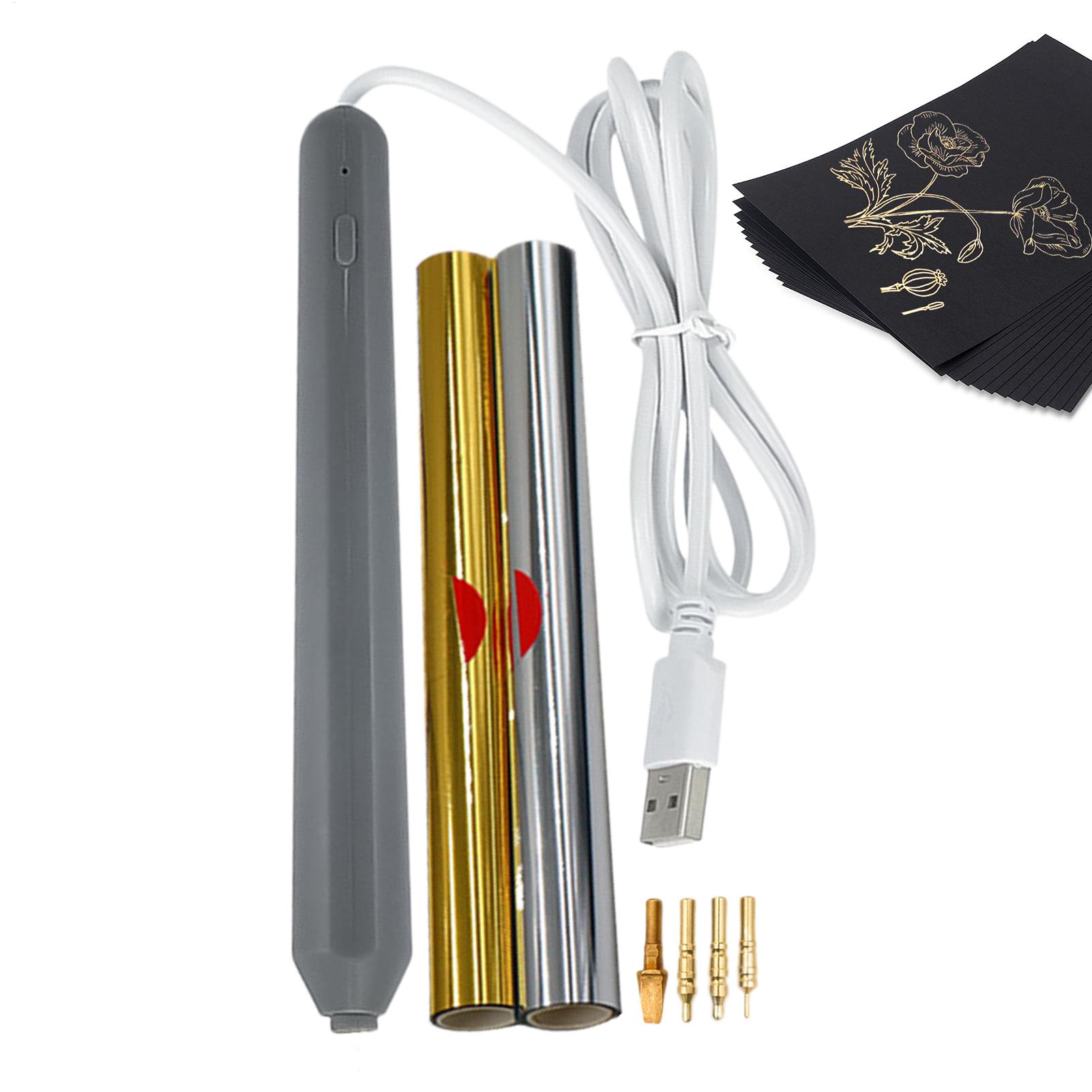 Leather Work Organiser - เครื่องมือปั๊มฟอยล์ร้อนพร้อมหัวโลหะ 4 แบบ ชุดปั๊มฟอยล์สีทอง สำหรับงาน Scrapbooking