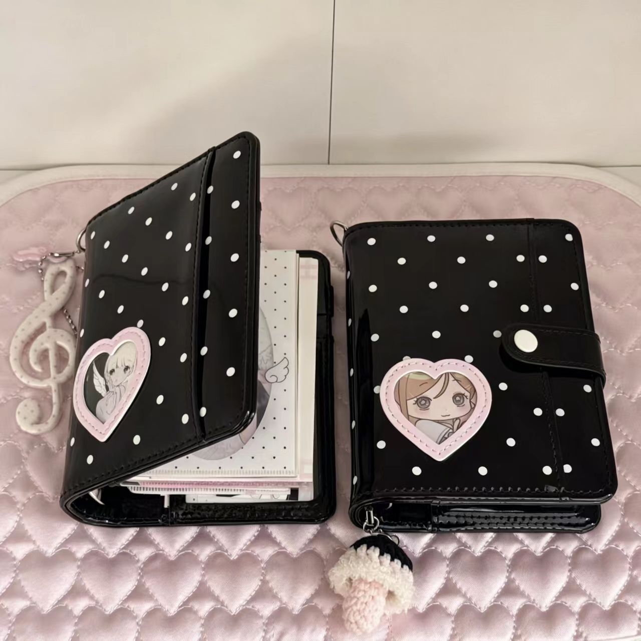 Leather Work Diary - สมุดบันทึกแบบพกพา ปกหนัง PU ลายจุดหัวใจสไตล์เกาหลี M5 สำหรับนักเรียน