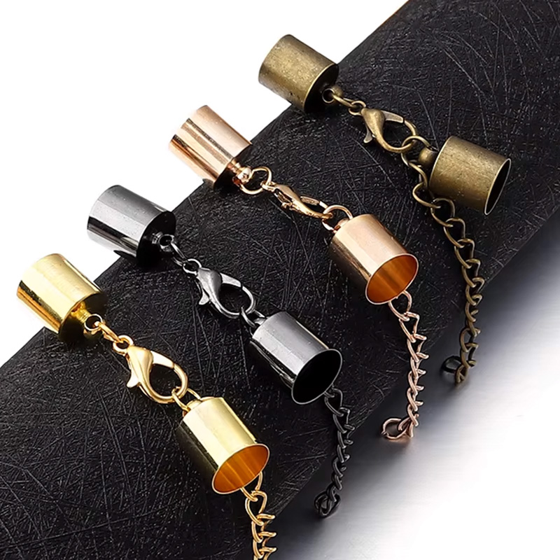 Leatherwork Diy - ฝาครอบสายหนัง 10 ชุดพร้อมตัวล็อคล็อบสเตอร์ขยายโซ่สำหรับเครื่องประดับ DIY สร้อยข้อมือสร้อยคอตัวเชื่อมต่ออุปกรณ์เสริม
