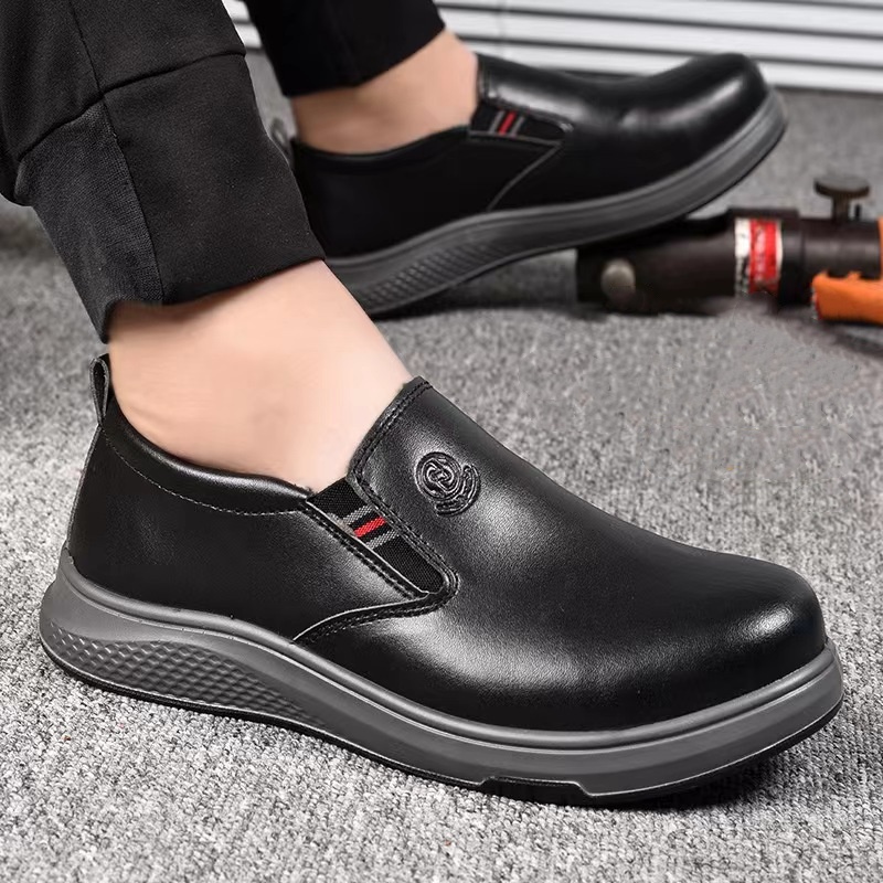 Leather Work Organiser - ขนาดใหญ่Mens Leisure Steel Toe Capรองเท้าเพื่อความปลอดภัยในการทํางานSlip-On Flatsรองเท้าหนังนุ่มเครื่องมือความปลอดภัยรองเท้าต่ําMans
