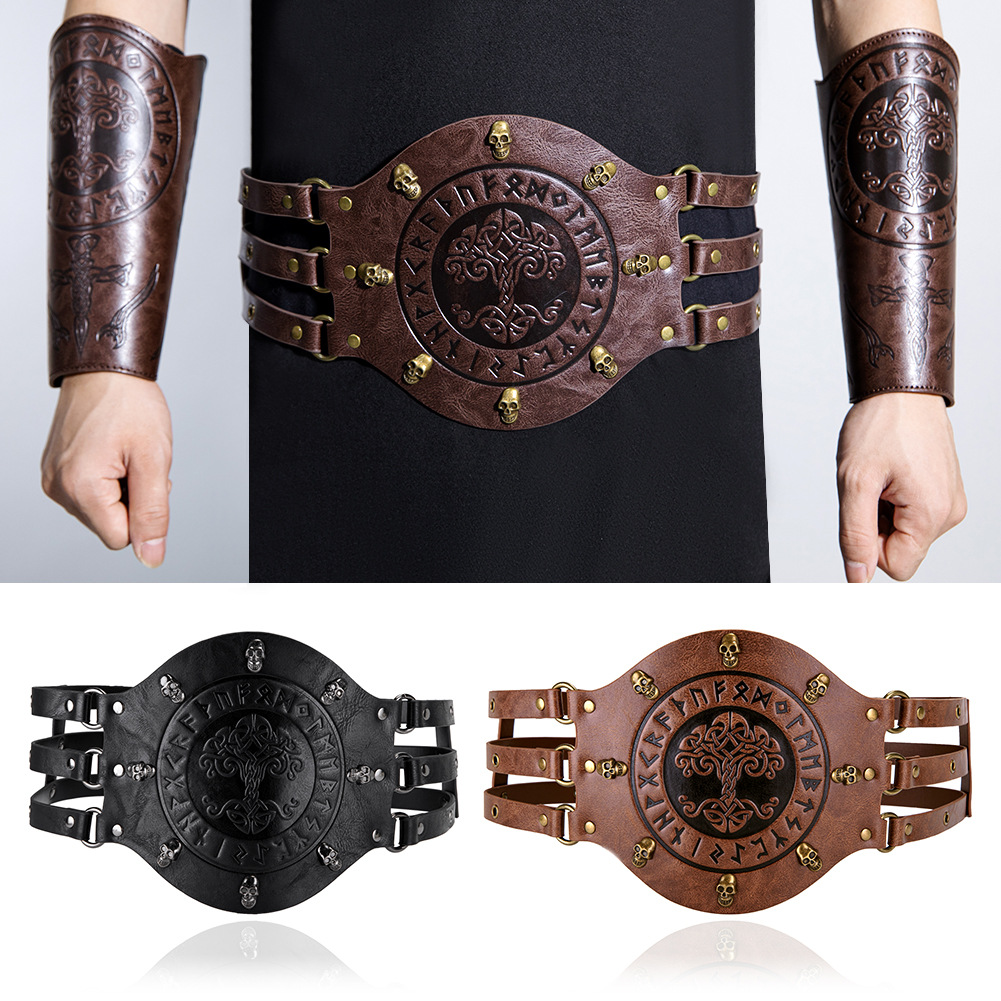 Leatherwork Fasteners - เข็มขัดคอร์เซ็ทแบบกว้างสไตล์ยุคกลาง, ชุดนักรบไวกิ้ง, เครื่องประดับหนัง PU สำหรับผู้ชาย, เข็มขัดคาดเอว,