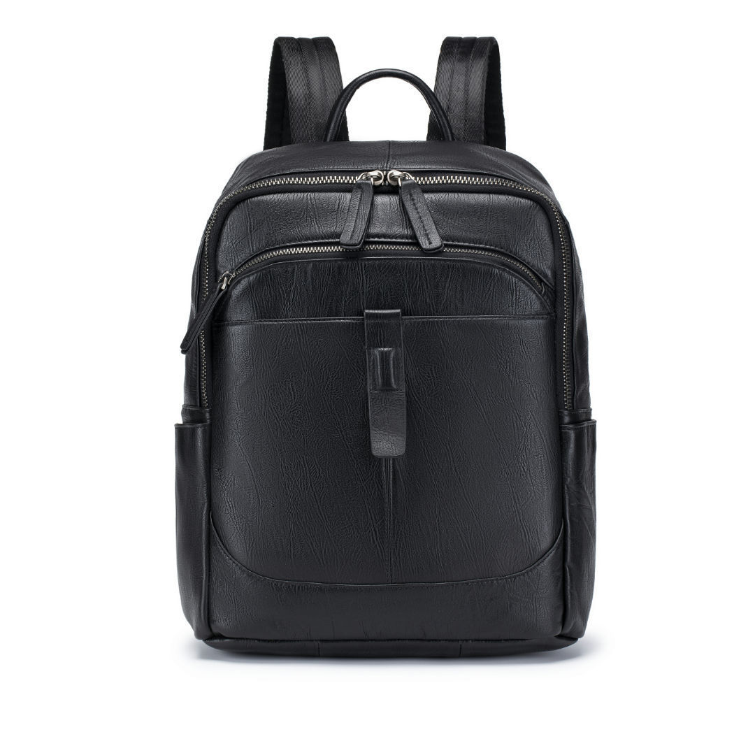 Leather Work Rucksack Mens - กระเป๋าเป้หนังแท้สำหรับผู้ชายสีดำ กระเป๋าเป้สะพายหลังสำหรับใส่คอมพิวเตอร์หลายช่องสำหรับทำงาน กระเป๋าเป้สำหรับใส่แล็ปท็อปทำจากหนังวัวลายปั๊ม