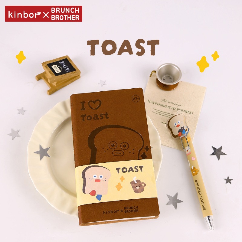 Leather Work Diary - คินบอร์สมุดโน้ตพกพา A7 ลายการ์ตูนน่ารัก หน้าตารางและหน้าเปล่า ปกหนัง สมุดวางแผนขนาดเล็ก