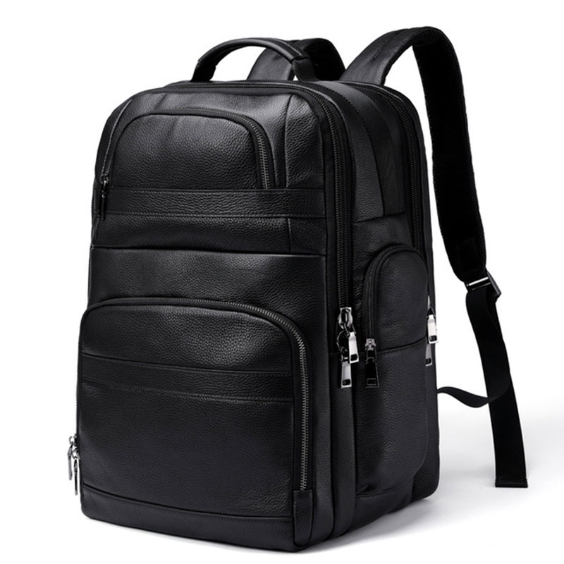 Leather Work Rucksack Mens - Luufan กระเป๋าสะพายหลังหนังแท้แท้พร้อม USB กระเป๋าสะพายหลังสีดำขนาดใหญ่สำหรับการเดินทางเพื่อธุรกิจแล็ปท็อปขนาด17นิ้วของผู้ชายกระเป๋าเป้เดินทางใหญ่