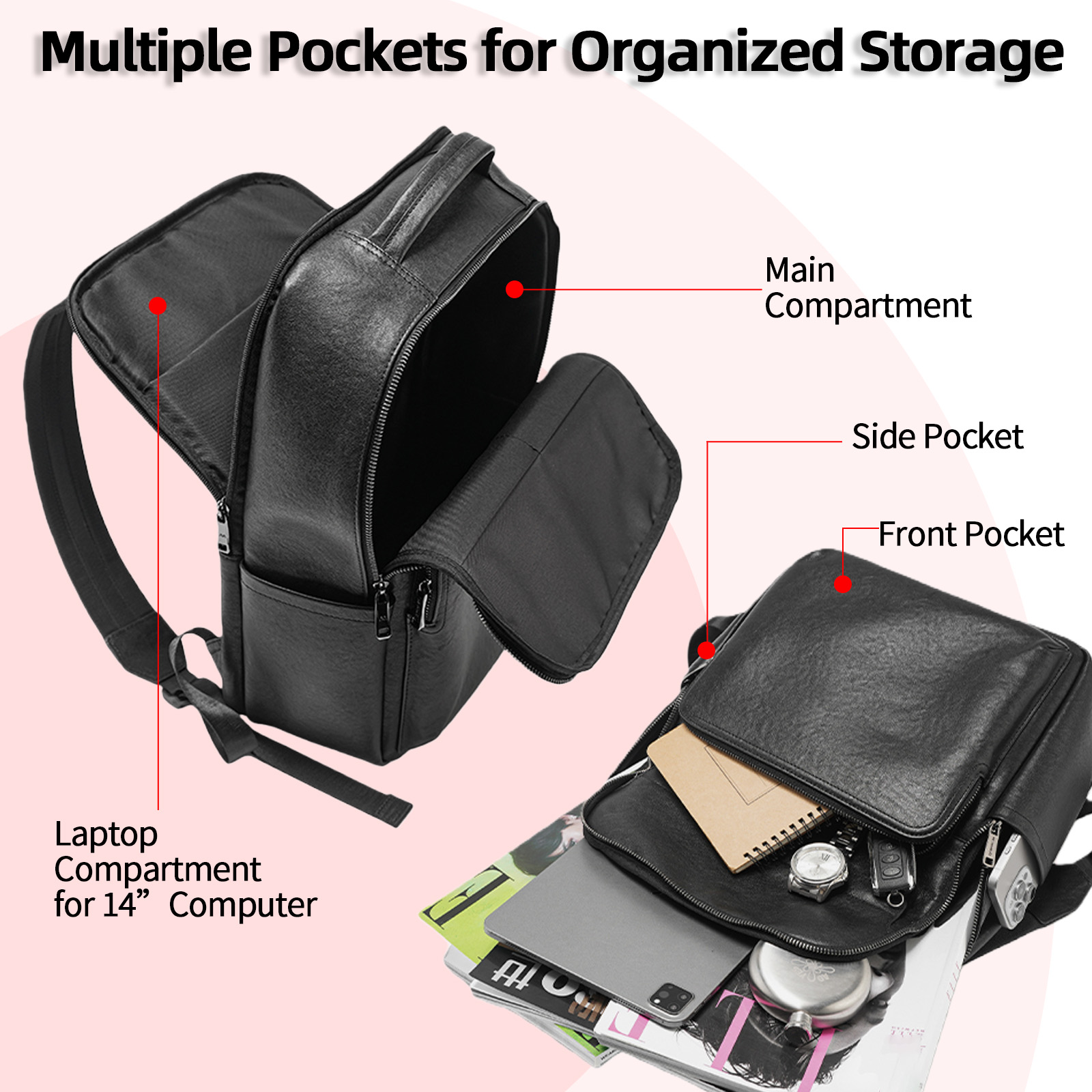 กระเป๋าเป้สะพายหลังหนังแท้สีดำ - Leather Work Rucksack Mens บทวิจารณ์และราคา