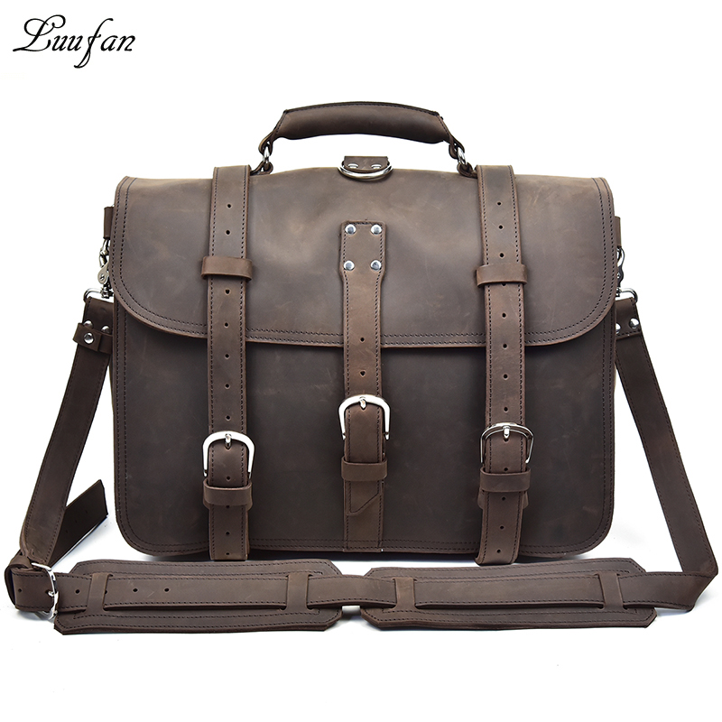 ผู้ชายหนา Crazy Horse หนังแล็ป - Leather Work Rucksack Mens บทวิจารณ์และราคา